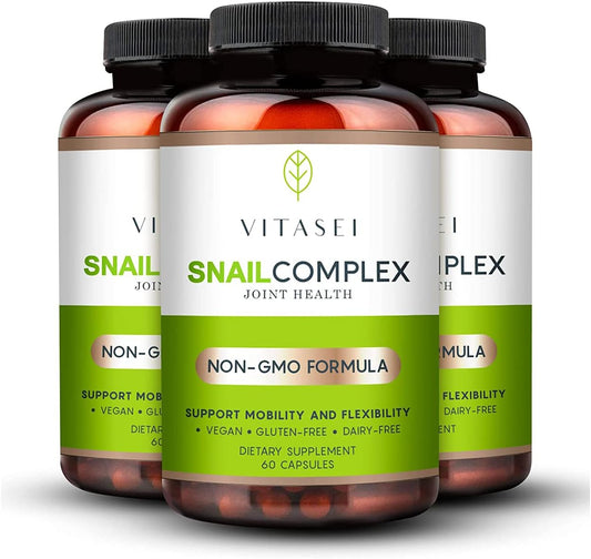 Gluten-Free Vegan Joint Supplement with Snail Complex, Glucosamine, Collagen - 180 Capsules
