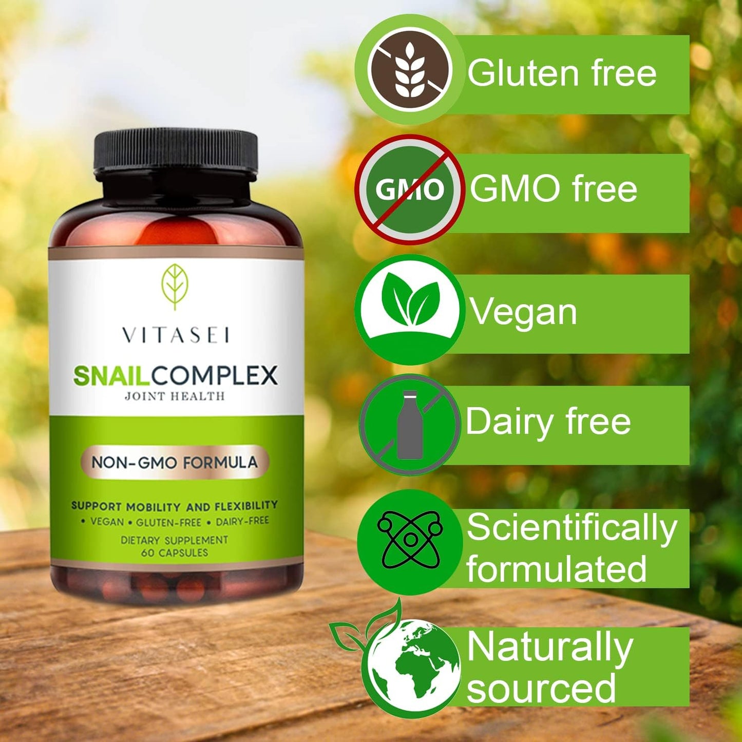 Gluten-Free Vegan Joint Supplement with Snail Complex, Glucosamine, Collagen - 180 Capsules