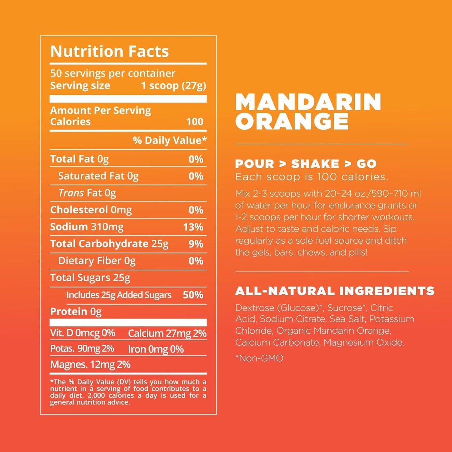 Gluten-Free Vegan Mandarin Electrolyte Sports Drink Mix Powder by Tailwind Nutrition - 50 Servings