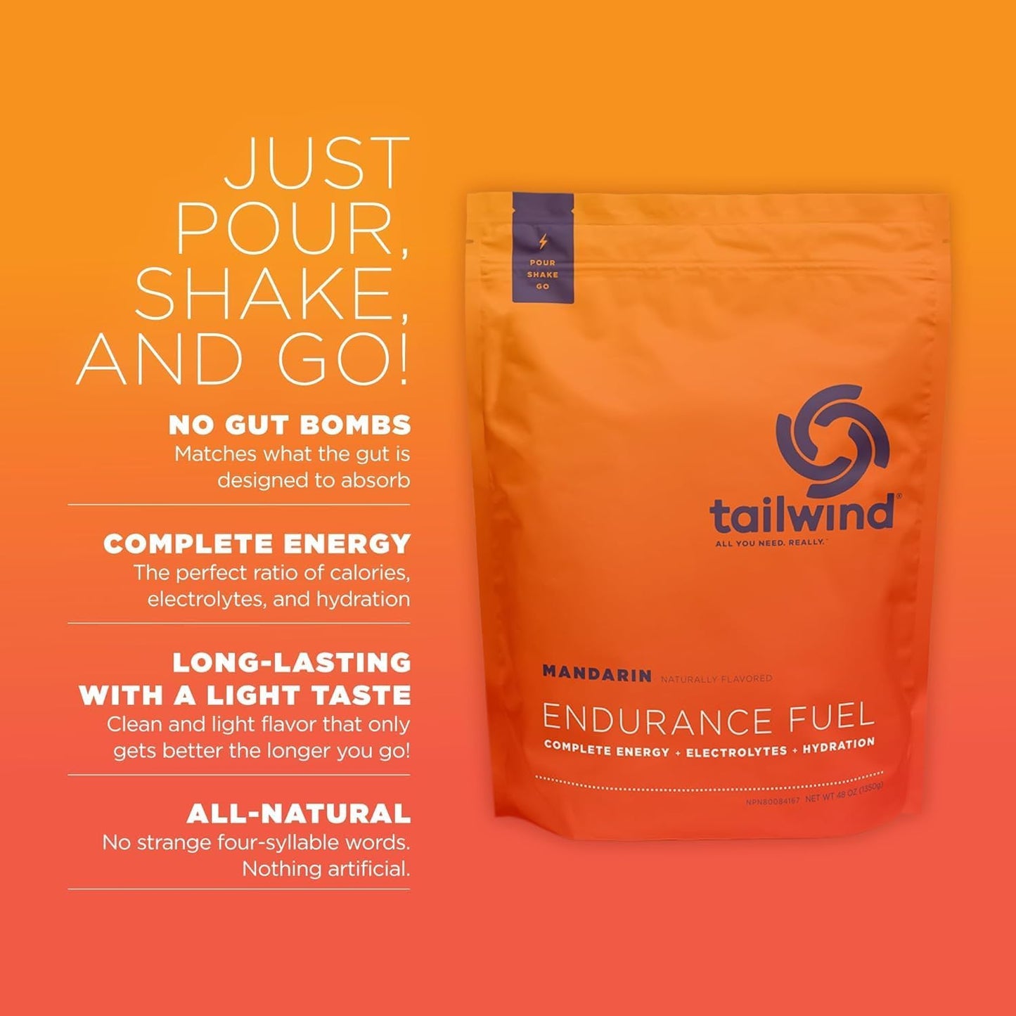 Gluten-Free Vegan Mandarin Electrolyte Sports Drink Mix Powder by Tailwind Nutrition - 50 Servings