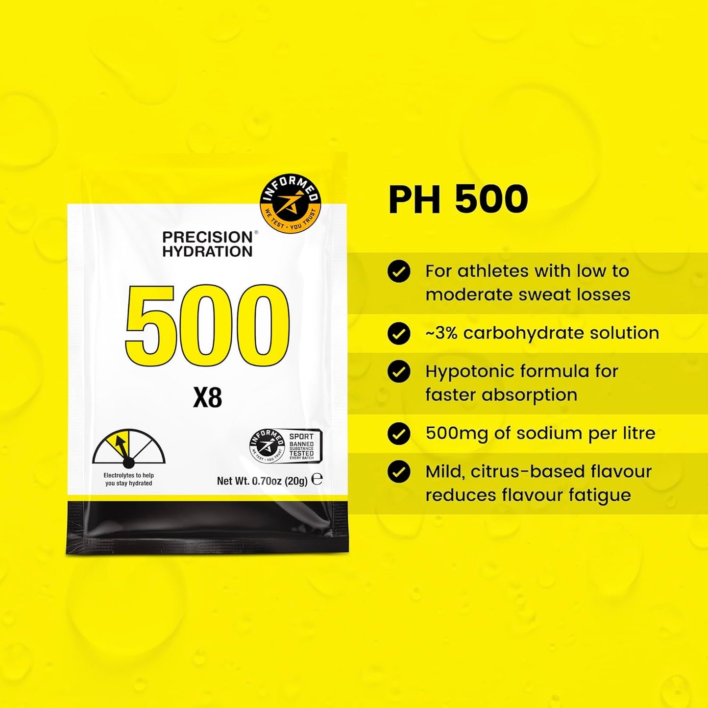 Gluten/Dairy Free Electrolyte Drink Mix - Precision Hydration Multi Strength Powders - Waterproof Individual Servings - No Artificial Ingredients (Yellow Packet, Pack of 40)