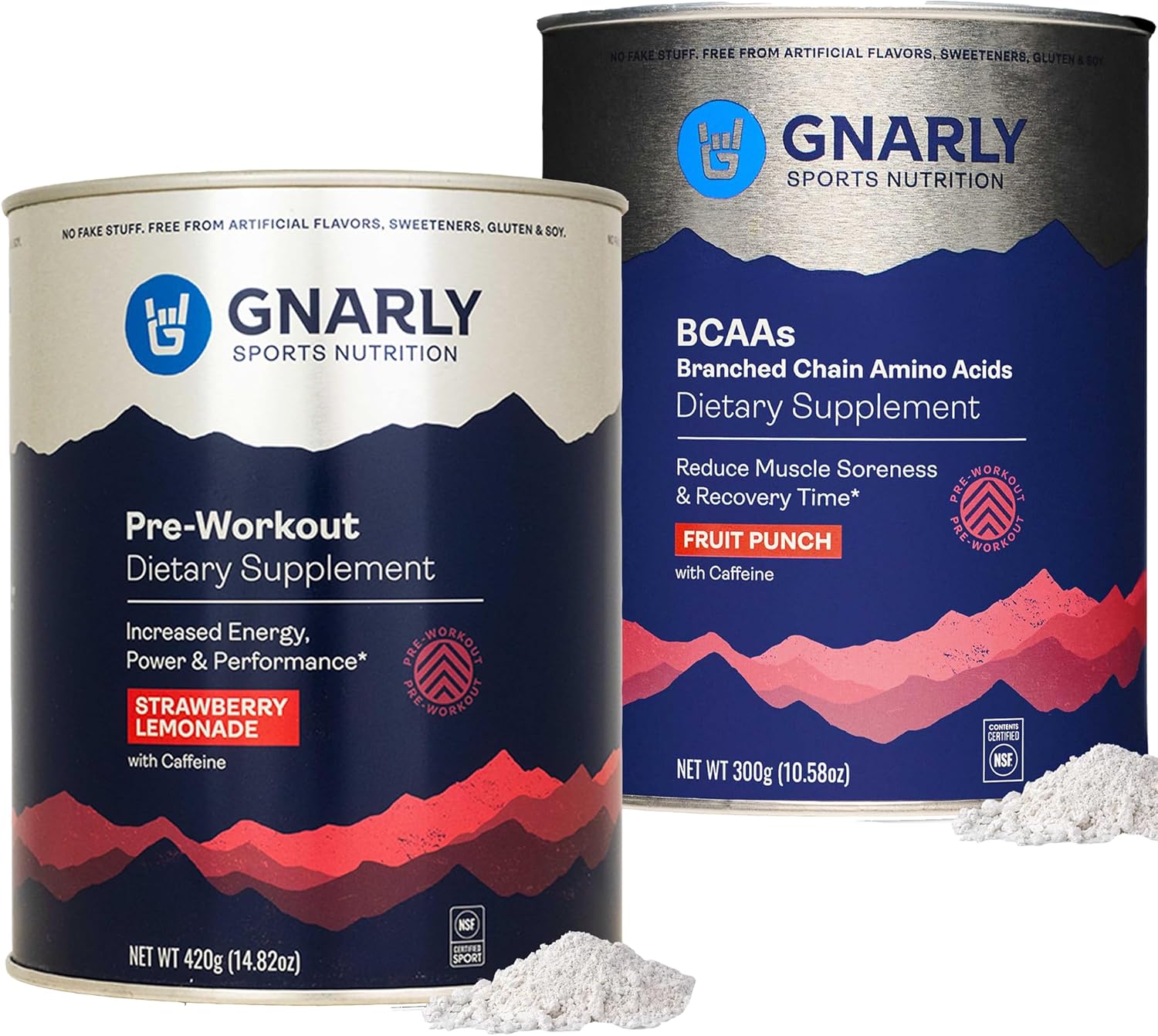 Gnarly Nutrition Preworkout Combo Pack: Strawberry Lemonade (14.82oz) & Fruit Punch BCAAs (10.58oz)
