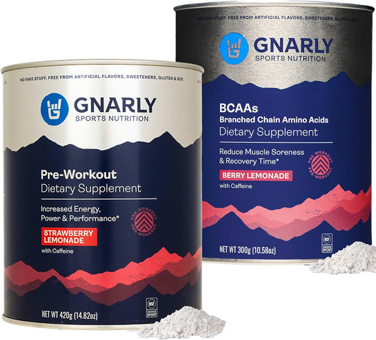 Gnarly Nutrition Preworkout Strawberry Lemonade & BCAAs Berry Lemonade Bundle