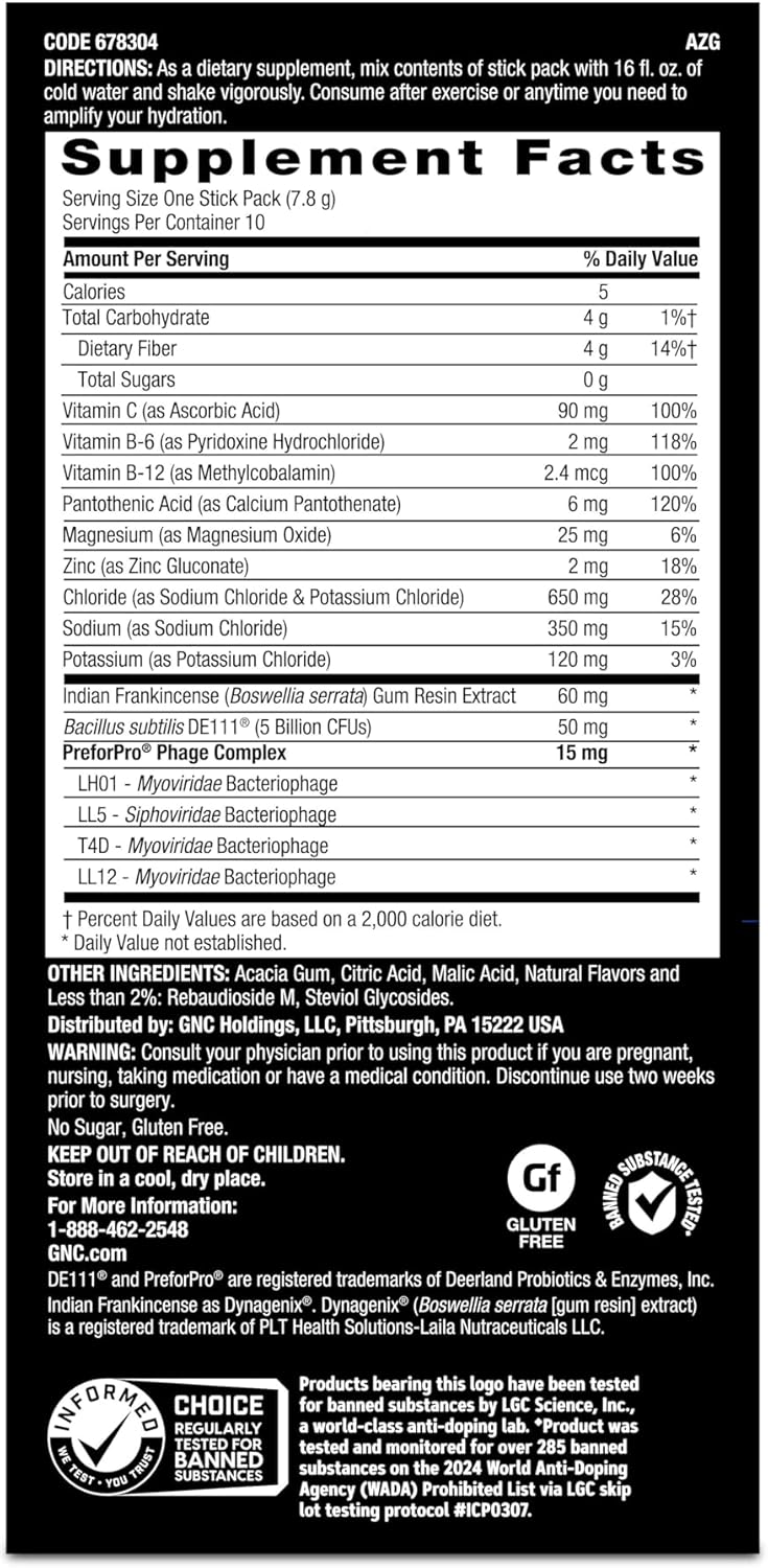 GNC AMP Amplified Hydration Tropical Punch Pack - 10 Count with Electrolytes & Digestion Support