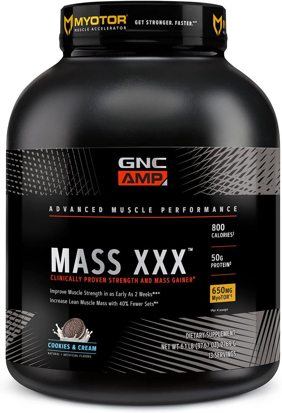GNC AMP Mass XXX with MyoTOR Protein Powder - Cookies and Cream Flavor - 13 Servings - Muscle Building Formula with BCAA and Creatine