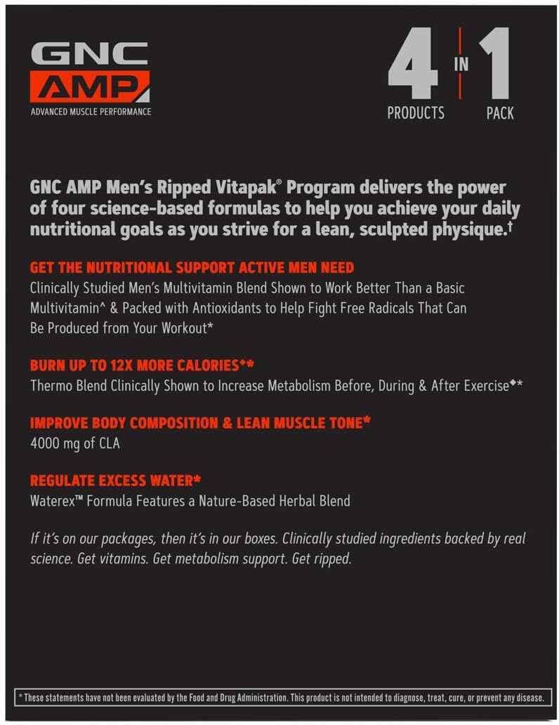 GNC AMP Men's Ripped Vitapak Program: Metabolism & Muscle Support - 30 Vitapaks