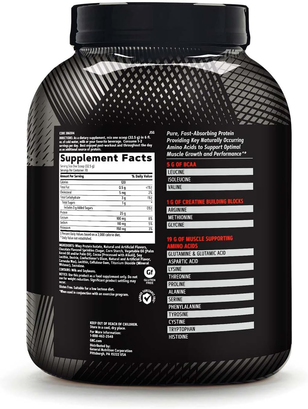 GNC AMP Pure Isolate Protein Powder - Cookies & Cream Flavor | 25g Whey Protein Isolate with 5g BCAA | Boosts Athletic Strength, Performance, and Muscle Growth | 70 Servings