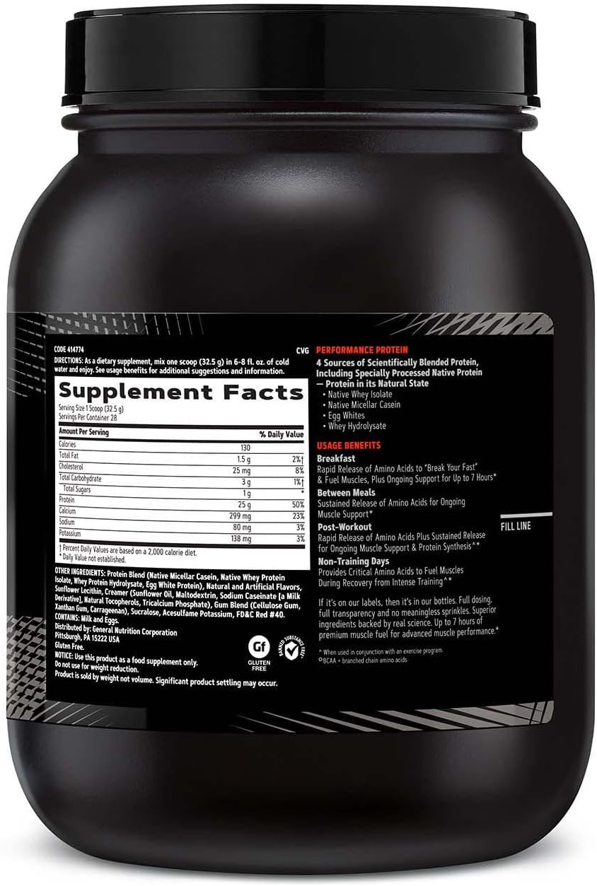 GNC AMP Sustained Protein Blend - Muscle Building Formula with 4 Protein Sources - Gluten Free Fruity Crisps - 28 Servings