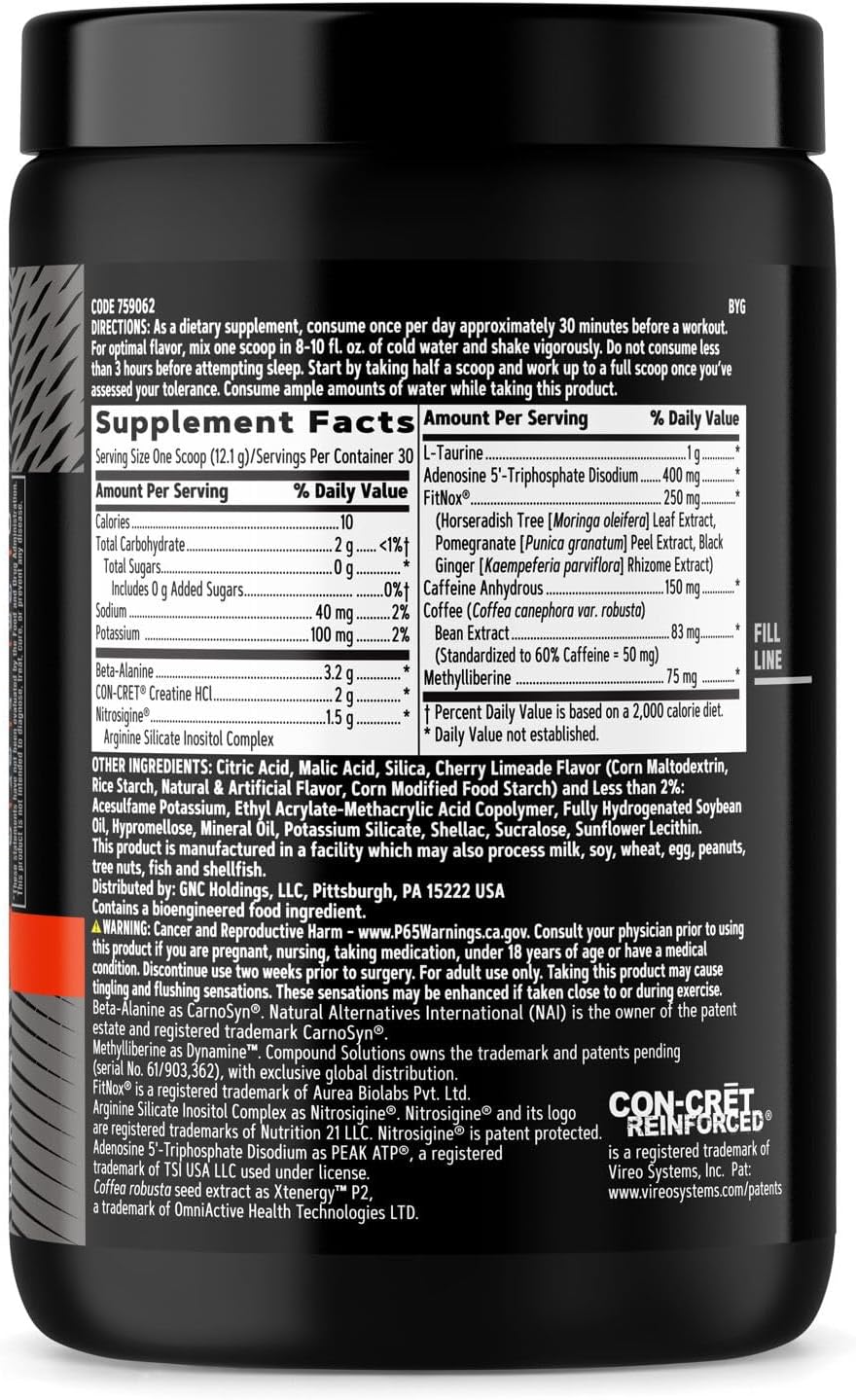 GNC AMP Tri-Phase Pre-Workout: Muscle Performance & Endurance Support, Cherry Limeade, 30 Servings