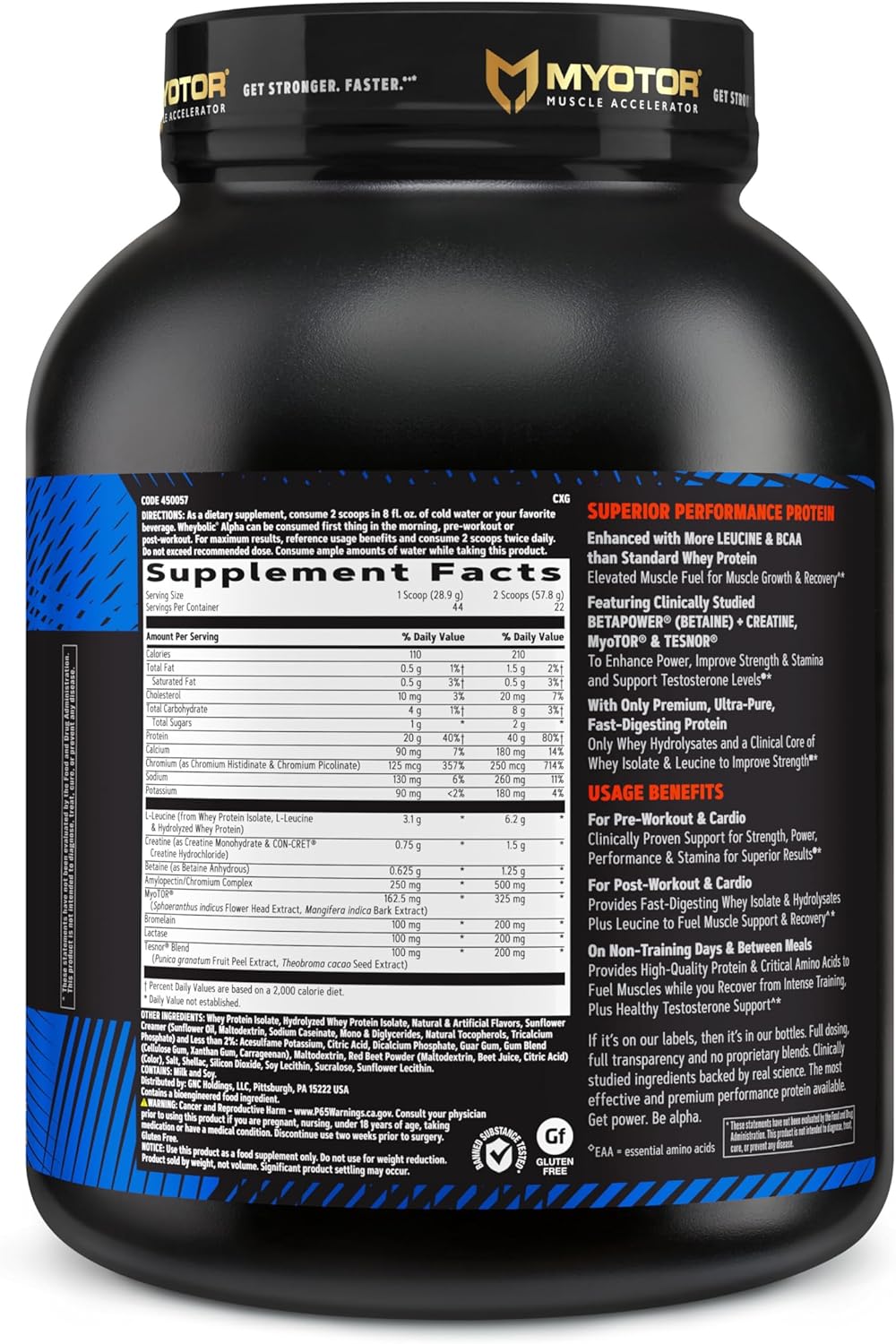 GNC AMP Wheybolic Alpha Protein Powder: Muscle-Building Formula with BCAA, 40g Protein, Strawberries & Cream - 22 Servings