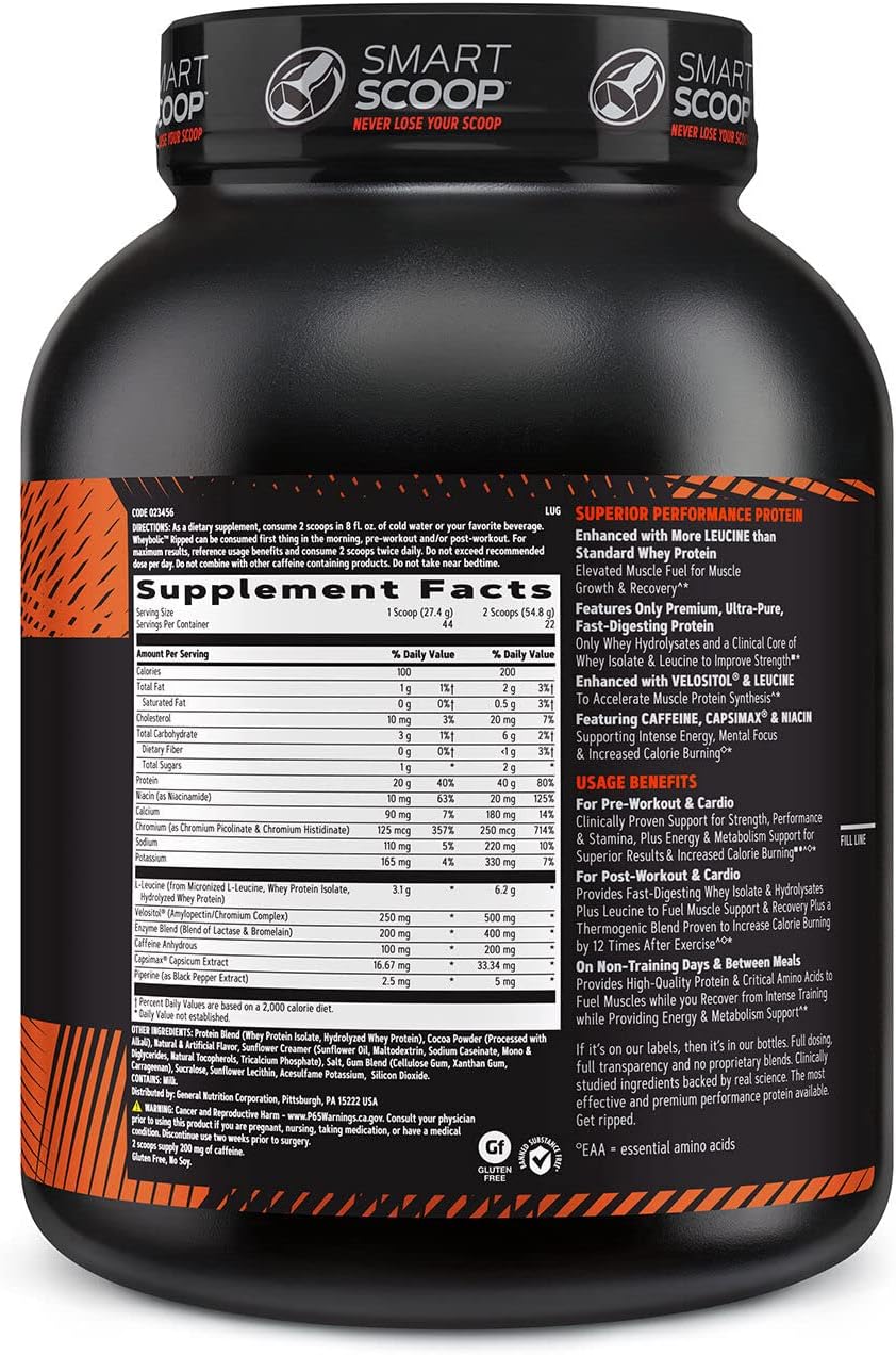 GNC AMP Wheybolic Ripped Chocolate Fudge Whey Protein Isolate Powder - Gluten Free, BCAA for Muscle Building - 22 Servings