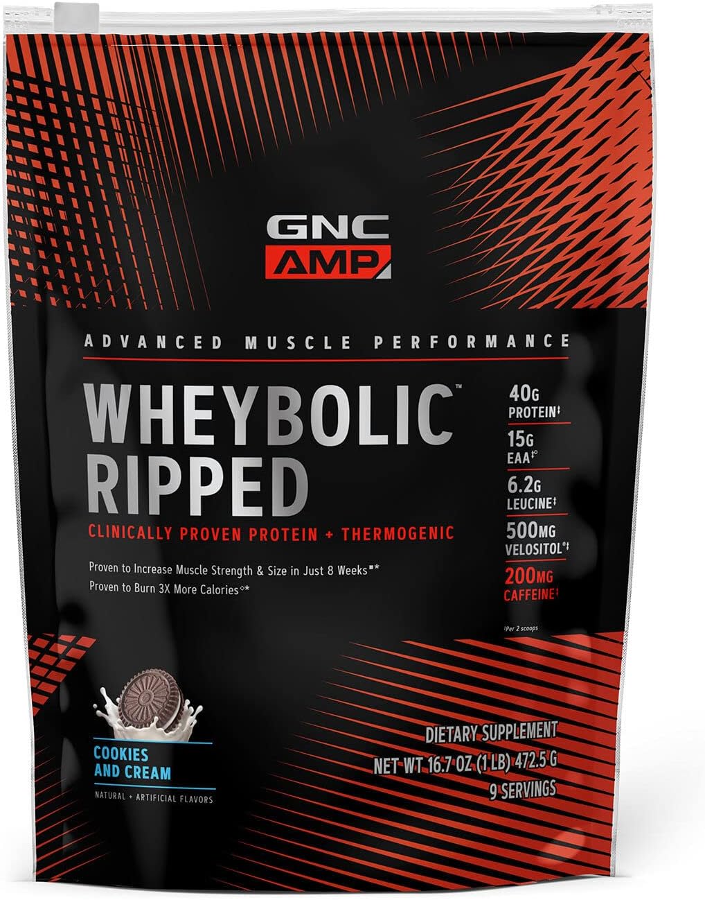 GNC AMP Wheybolic Ripped Isolate Protein Powder - Cookies & Cream Flavor - 9 Servings - Gluten-Free - Muscle Building & Workout Support Formula with BCAA