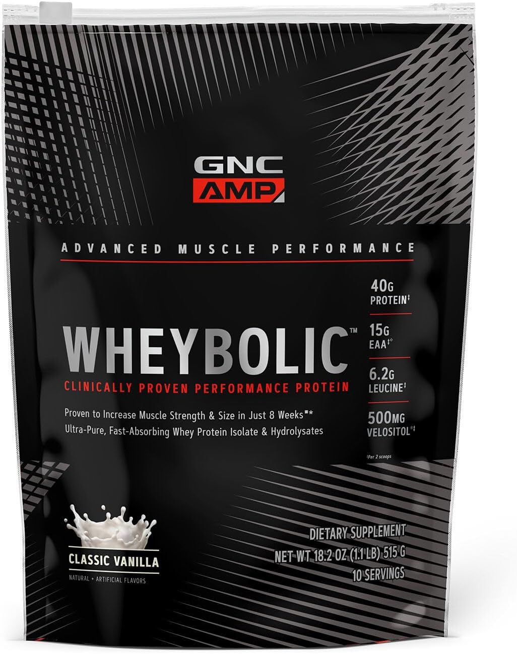 GNC AMP Wheybolic Whey Protein Isolate Powder with BCAA for Muscle Building - Gluten Free Classic Vanilla - 10 Servings
