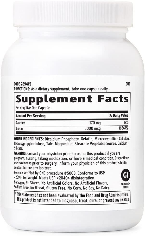 GNC Biotin 5000mcg Supplement for Healthy Hair, Skin, Nails - 120 Servings