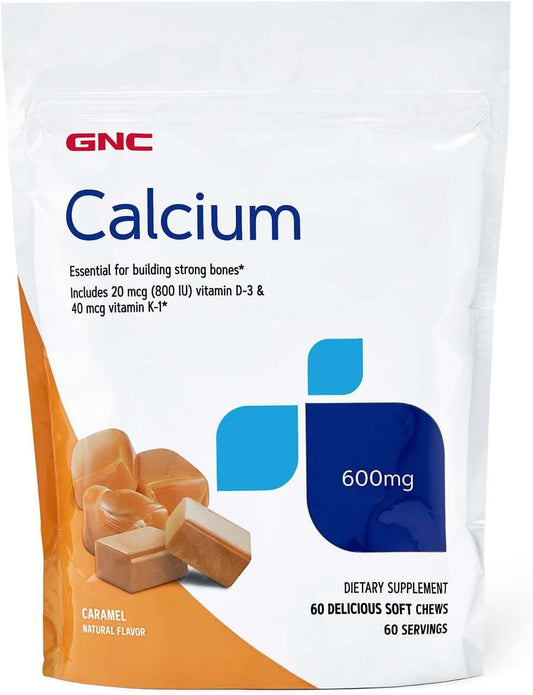 GNC Calcium 600mg Soft Chews - Caramel Flavor - 60 Count - Supports Strong Bones