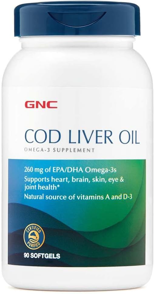 GNC Cod Liver Oil Softgels | Promotes Heart, Brain, Skin, Eye, and Joint Health | 90 Count Bottle