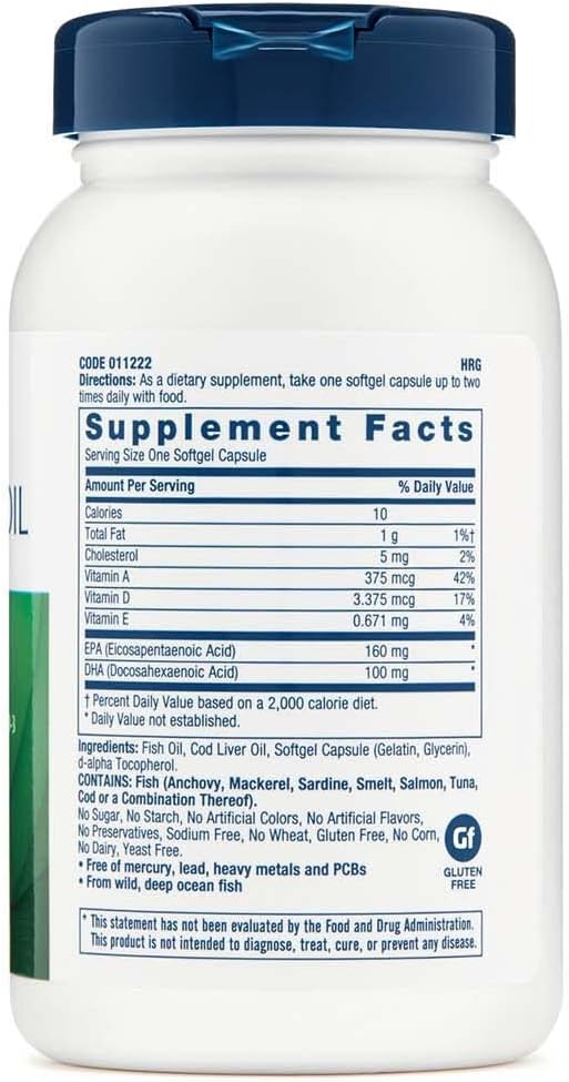 GNC Cod Liver Oil Softgels | Promotes Heart, Brain, Skin, Eye, and Joint Health | 90 Count Bottle