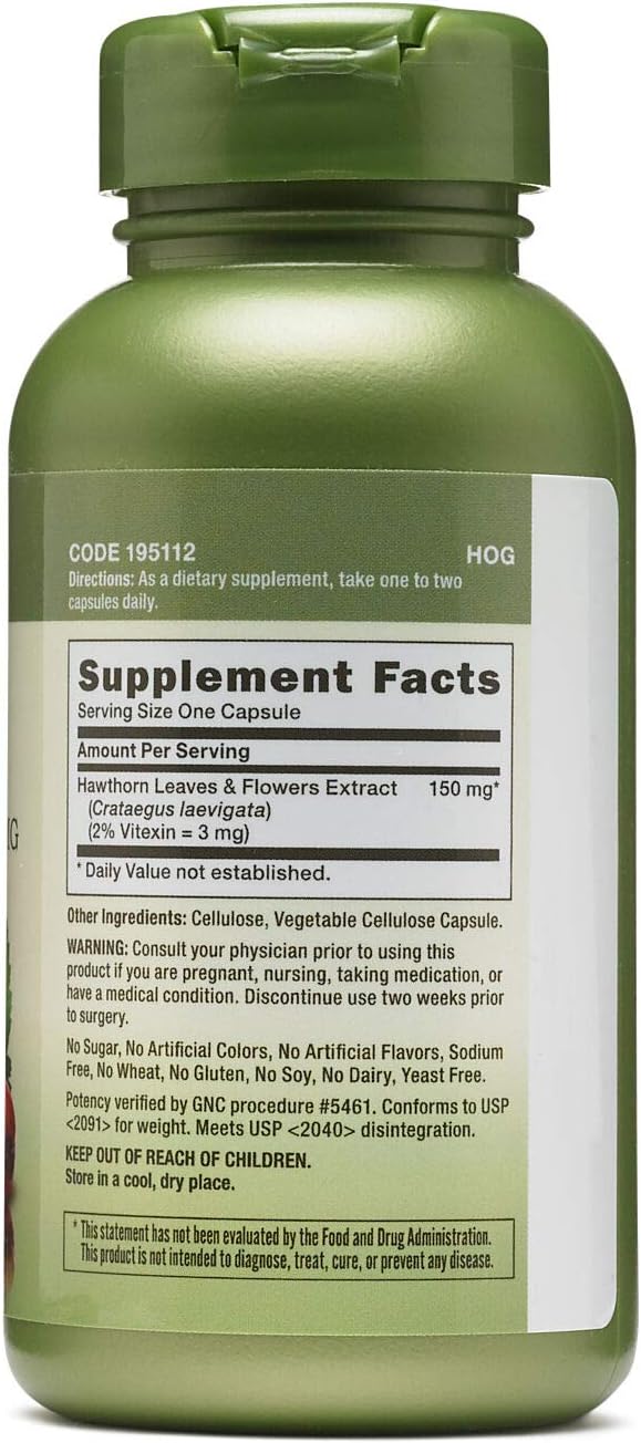 GNC Herbal Plus Hawthorn Extract Capsules - 150mg, 100 Count - Heart Health Support