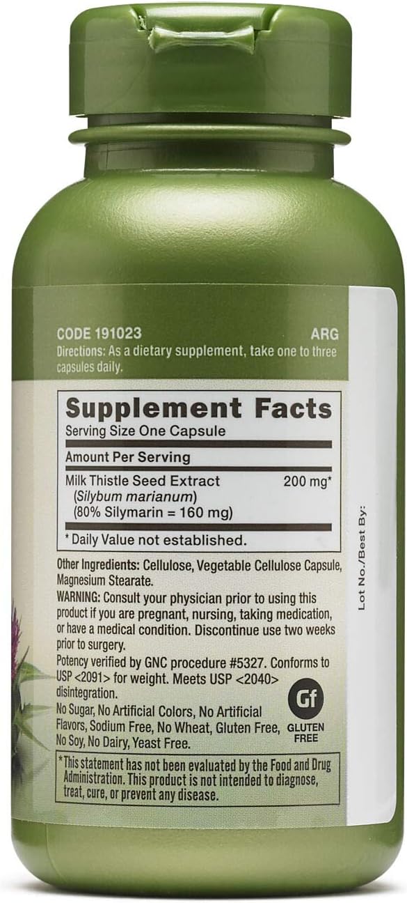 GNC Herbal Plus Milk Thistle Capsules - 200mg, 100 Vegetarian Capsules