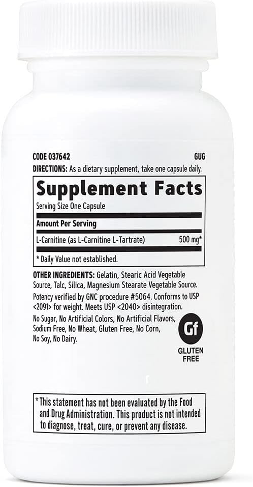 GNC L-Carnitine 500mg Capsules - Supports Long-Chain Fatty Acid Metabolism