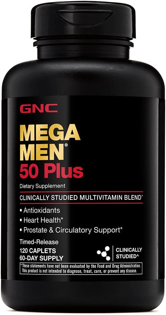 GNC Mega Men 50 Plus Multivitamin with Antioxidants for Heart, Prostate, and Circulatory Health - 120 Count