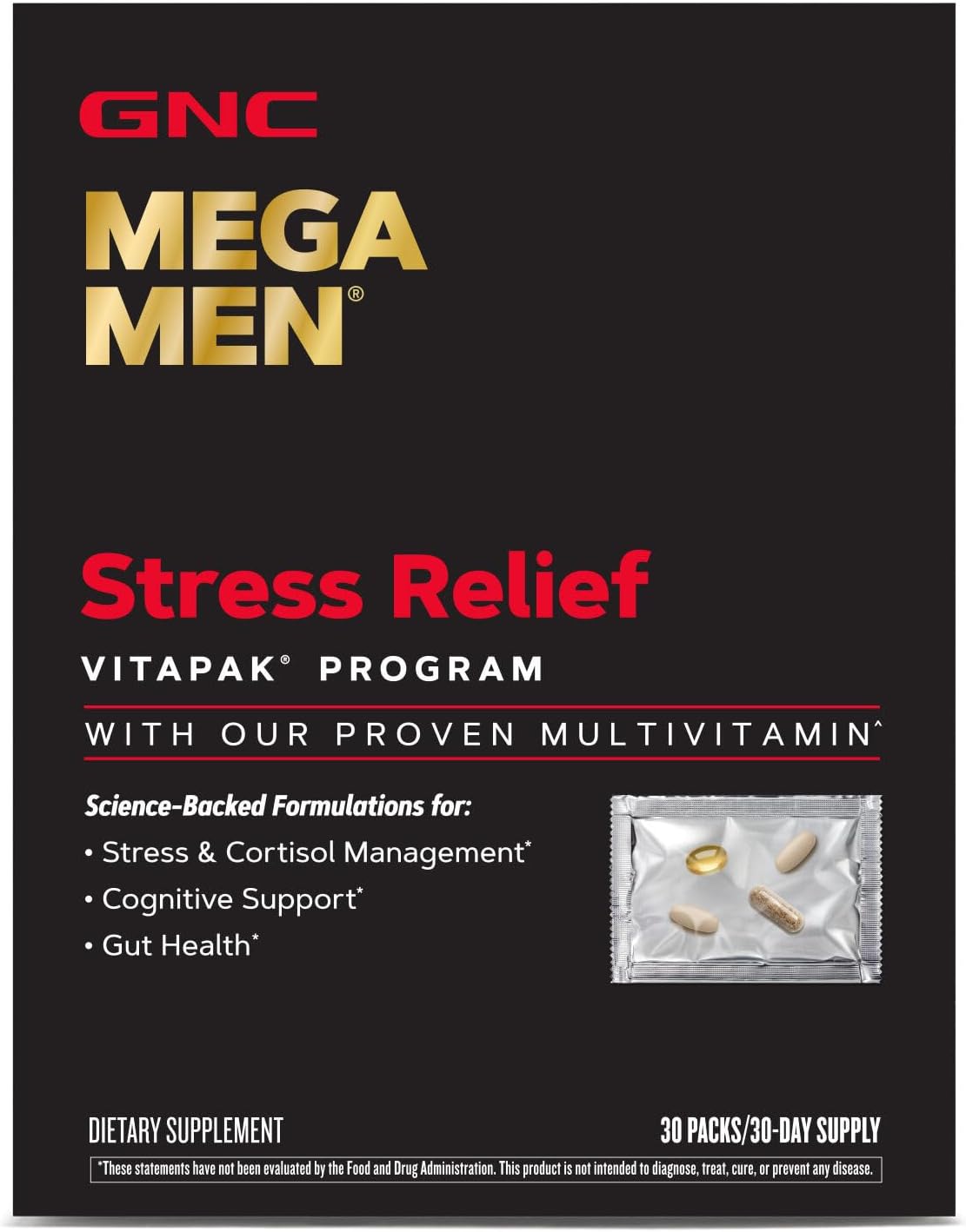 GNC Mega Men Stress Relief Vitapak - 30 Count for Stress & Cortisol Management