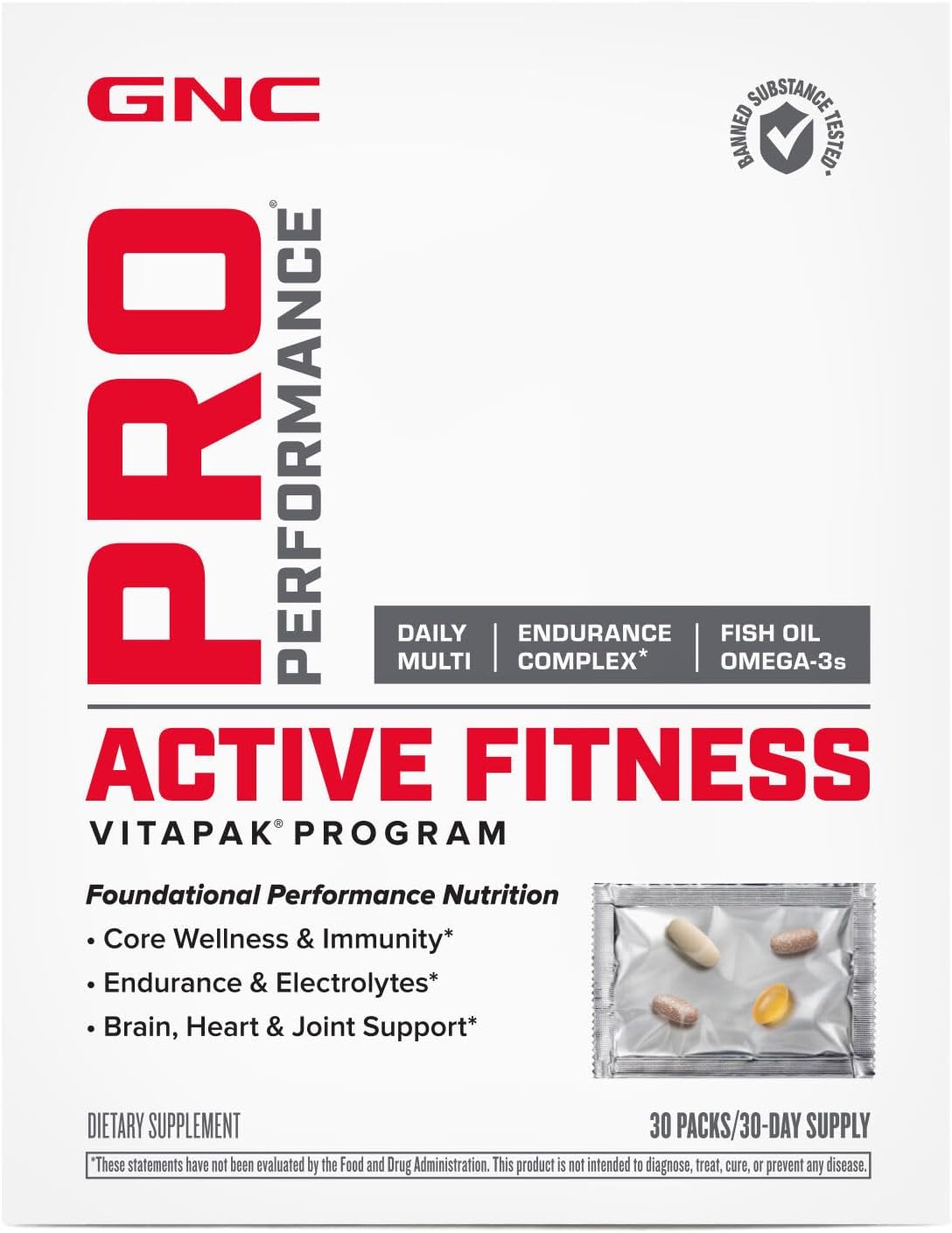 GNC Pro Performance Active Fitness Vitapak Program - 30 Servings for Optimal Health and Wellness