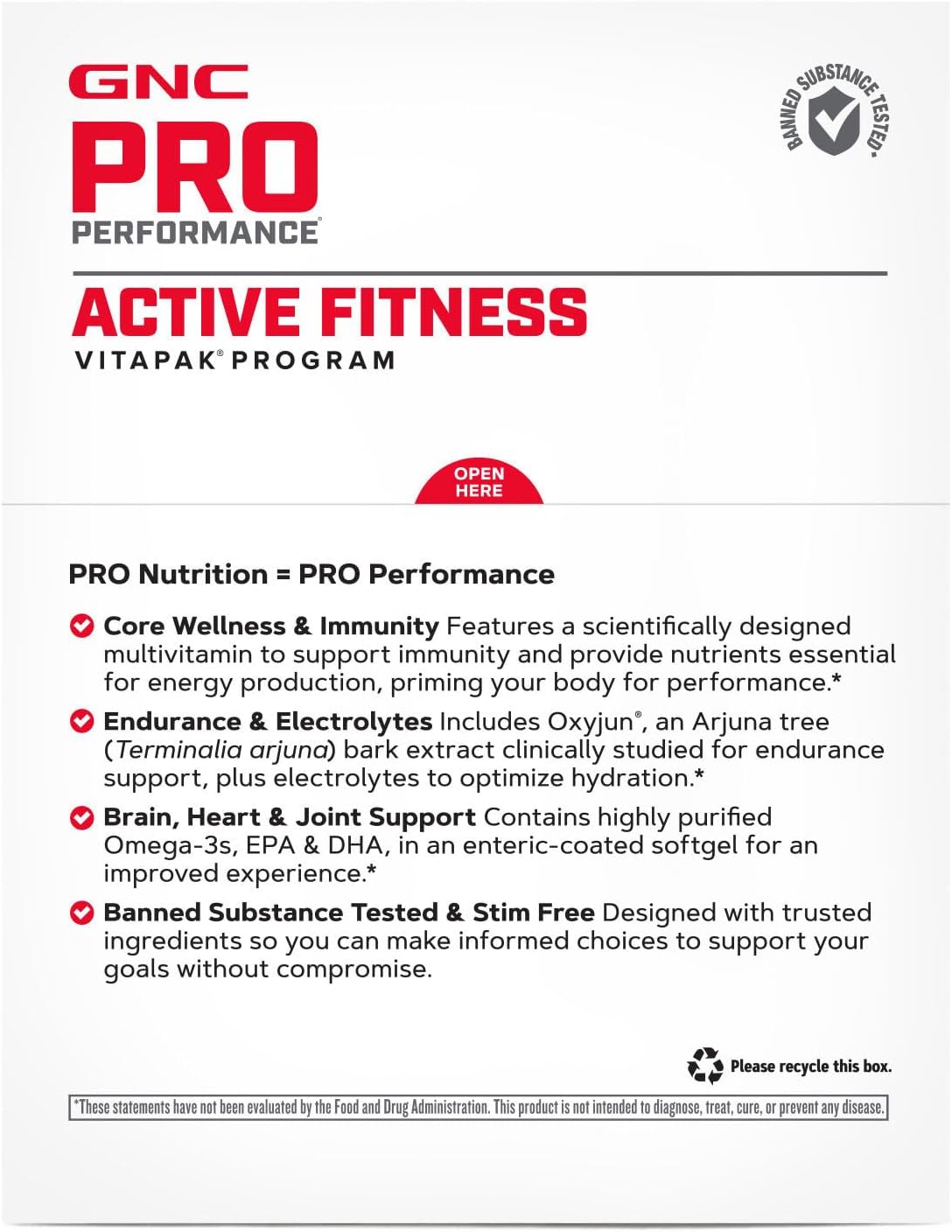 GNC Pro Performance Active Fitness Vitapak Program - 30 Servings for Optimal Health and Wellness