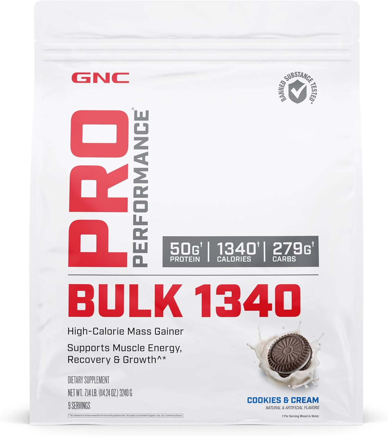 GNC Pro Performance Bulk 1340 Mass Gainer Protein Powder - Cookies and Cream Flavor | 50g Protein, 1340 Calories, Gluten-Free | Banned Substance Tested for Muscle Energy and Growth