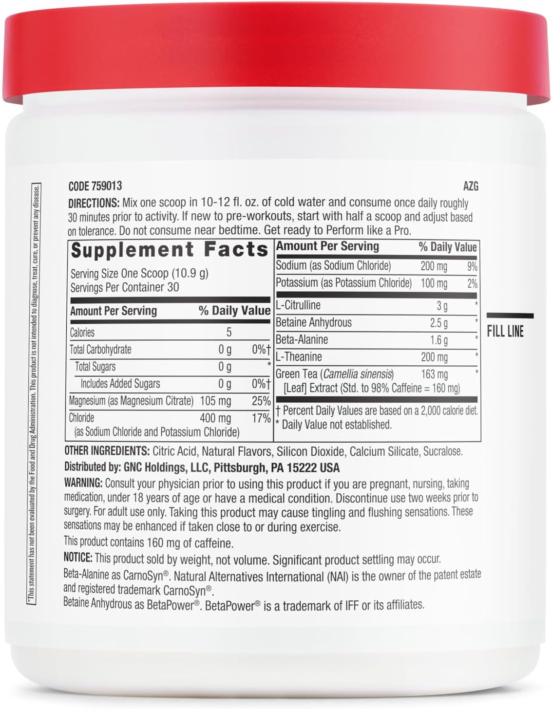 GNC Pro Performance Pre-Workout Watermelon Flavor - 30 Servings
