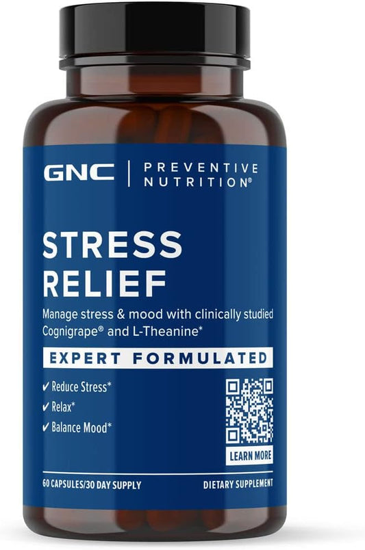 GNC Stress Relief Capsules - 60 Count, 30 Servings | Preventive Nutrition Formula