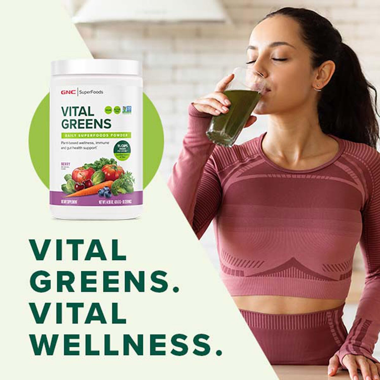 GNC Superfoods Vital Greens Powder with Probiotics and Fiber for Gut Health | Gluten-Free Vegan Plant-Based Formula | Mango Flavor | 30 Servings