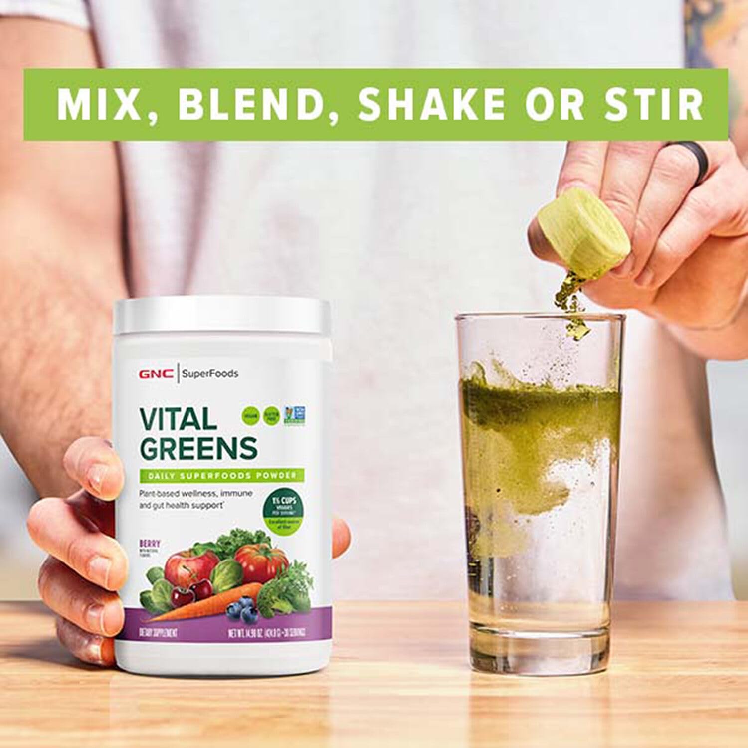 GNC Superfoods Vital Greens Powder with Probiotics and Fiber for Gut Health | Gluten-Free Vegan Plant-Based Formula | Mango Flavor | 30 Servings