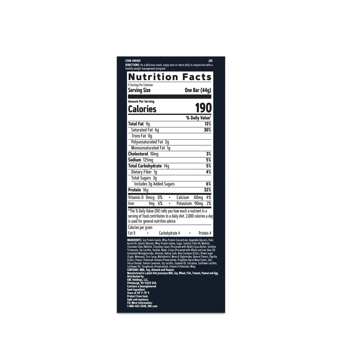 GNC Total Lean Layered Lean Bar - Cookie Dough Flavor, Pack of 9 Bars