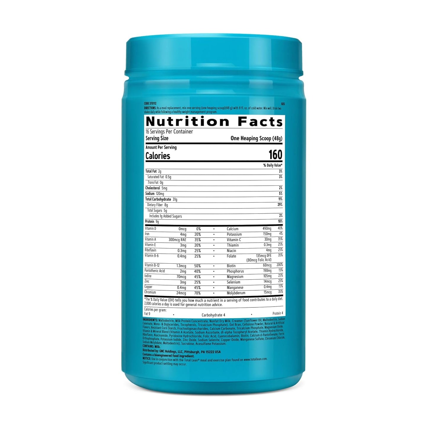 GNC Total Lean Shake 25 Protein Powder - Vanilla Bean Flavor for Lean Muscle Support with Fiber - 16 Servings