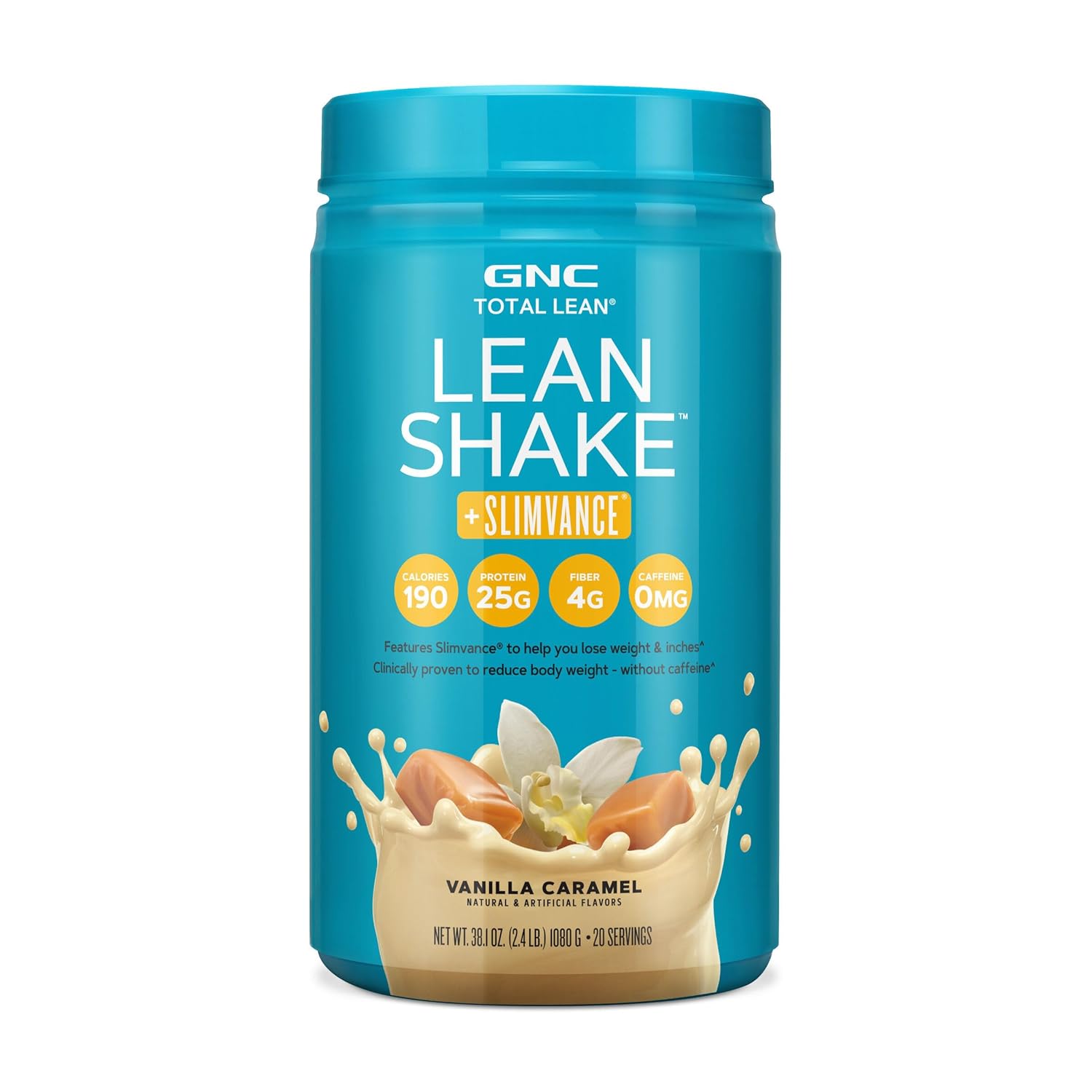 GNC Total Lean Shake + Slimvance Vanilla Carmel Protein Powder - Caffeine Free, Supports Weight Loss - 20 Servings