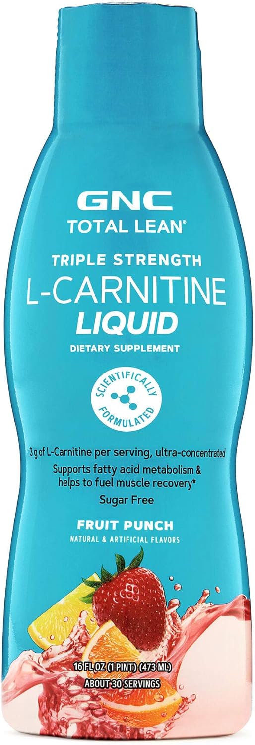 GNC Total Lean Triple Strength L-Carnitine Liquid - Fruit Punch Flavor, 16 fl.oz - Supports Fatty Acid Metabolism and Muscle Recovery