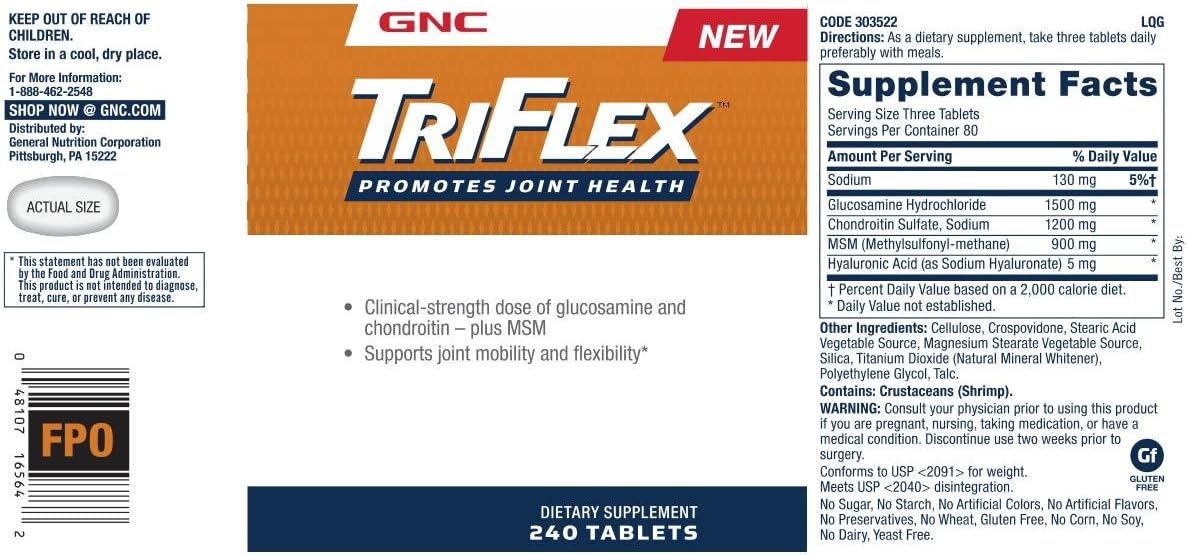 GNC TriFlex Joint, Bone, and Cartilage Health Supplement with Glucosamine, Chondroitin, and MSM - Support Mobility and Flexibility - Twin Pack 480 Caplets