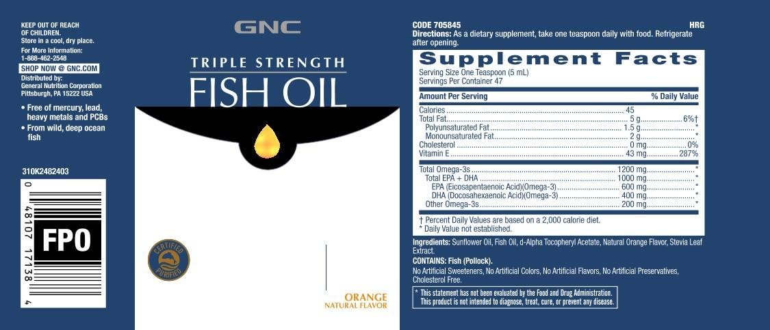 GNC Triple Strength Fish Oil | Orange Flavor | 1000mg EPA/DHA Omega-3s | Supports Heart, Brain, Skin, Eye, Joint Health | 8 fl.oz