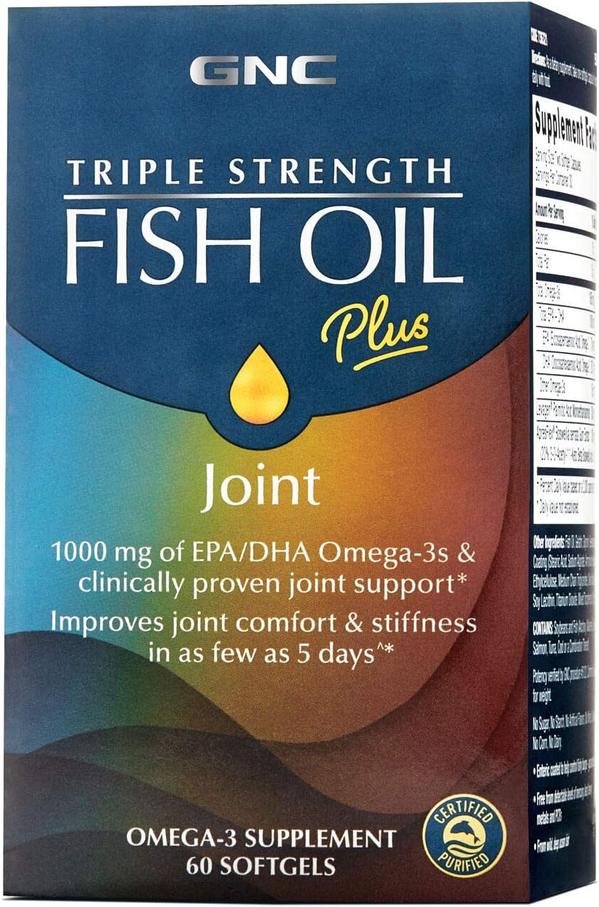 GNC Triple Strength Fish Oil Supplement with 1000mg EPA and DHA for Heart and Joint Health, 60 Softgels