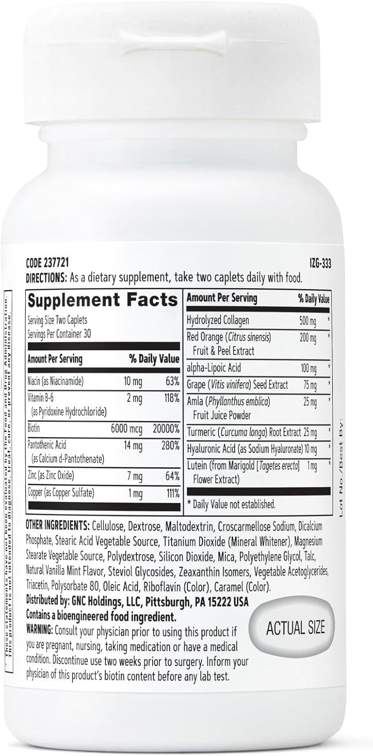 GNC Women's Hair, Skin, and Nails Formula - 60 Caplets for 30 Servings