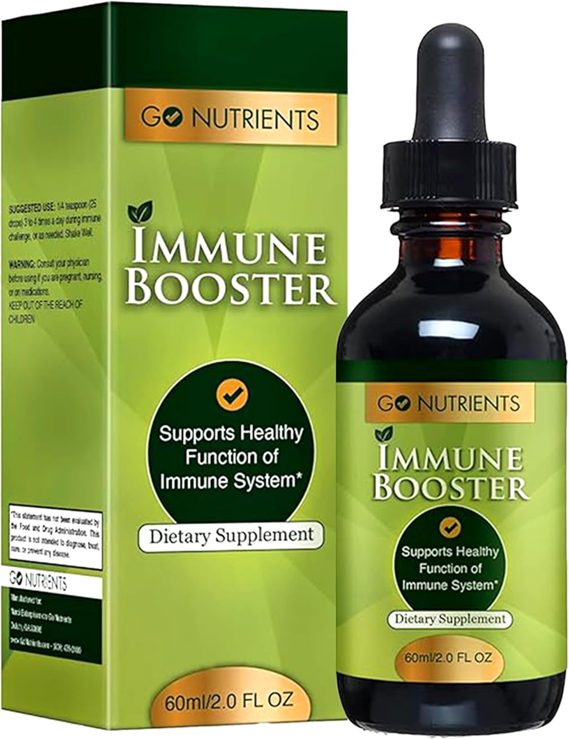 Go Nutrients 7-in-1 Immunity Supplement for Adults and Kids - Fast-Acting Immune Support with Echinacea, Goldenseal - 2.0 oz, 48 Servings