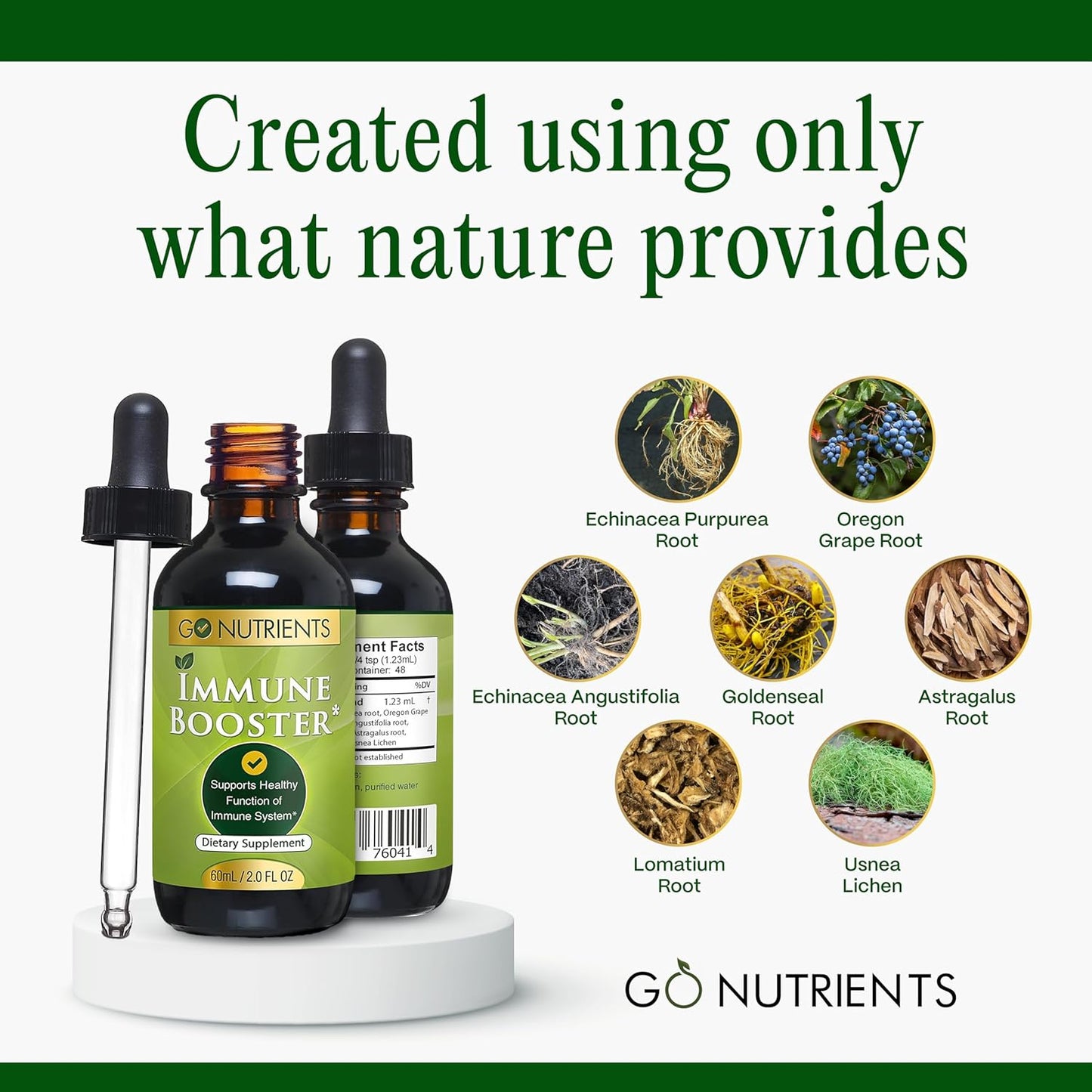 Go Nutrients 7-in-1 Immunity Supplement for Adults and Kids - Fast-Acting Immune Support with Echinacea, Goldenseal - 2.0 oz, 48 Servings