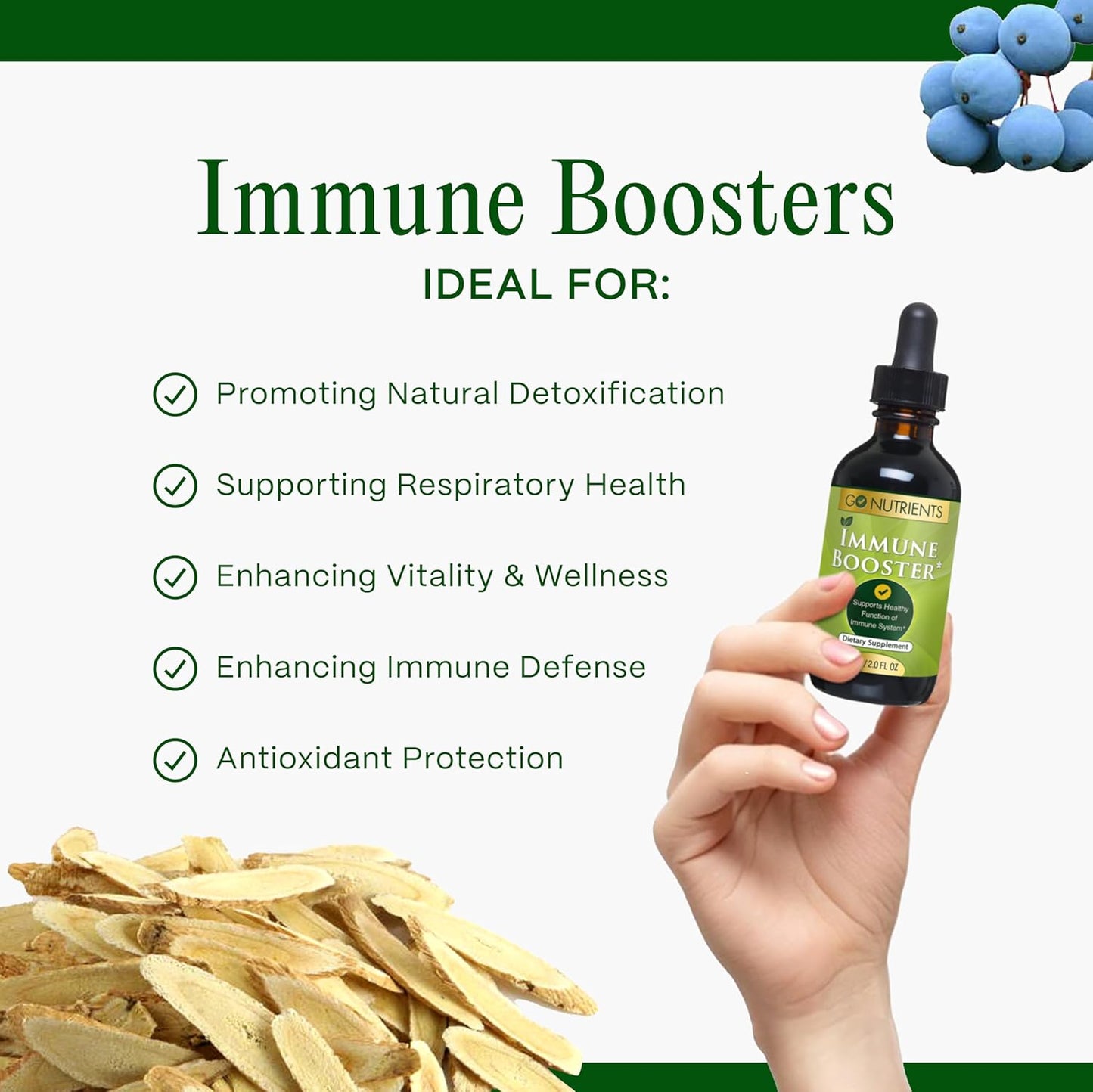 Go Nutrients 7-in-1 Immunity Supplement for Adults and Kids - Fast-Acting Immune Support with Echinacea, Goldenseal - 2.0 oz, 48 Servings