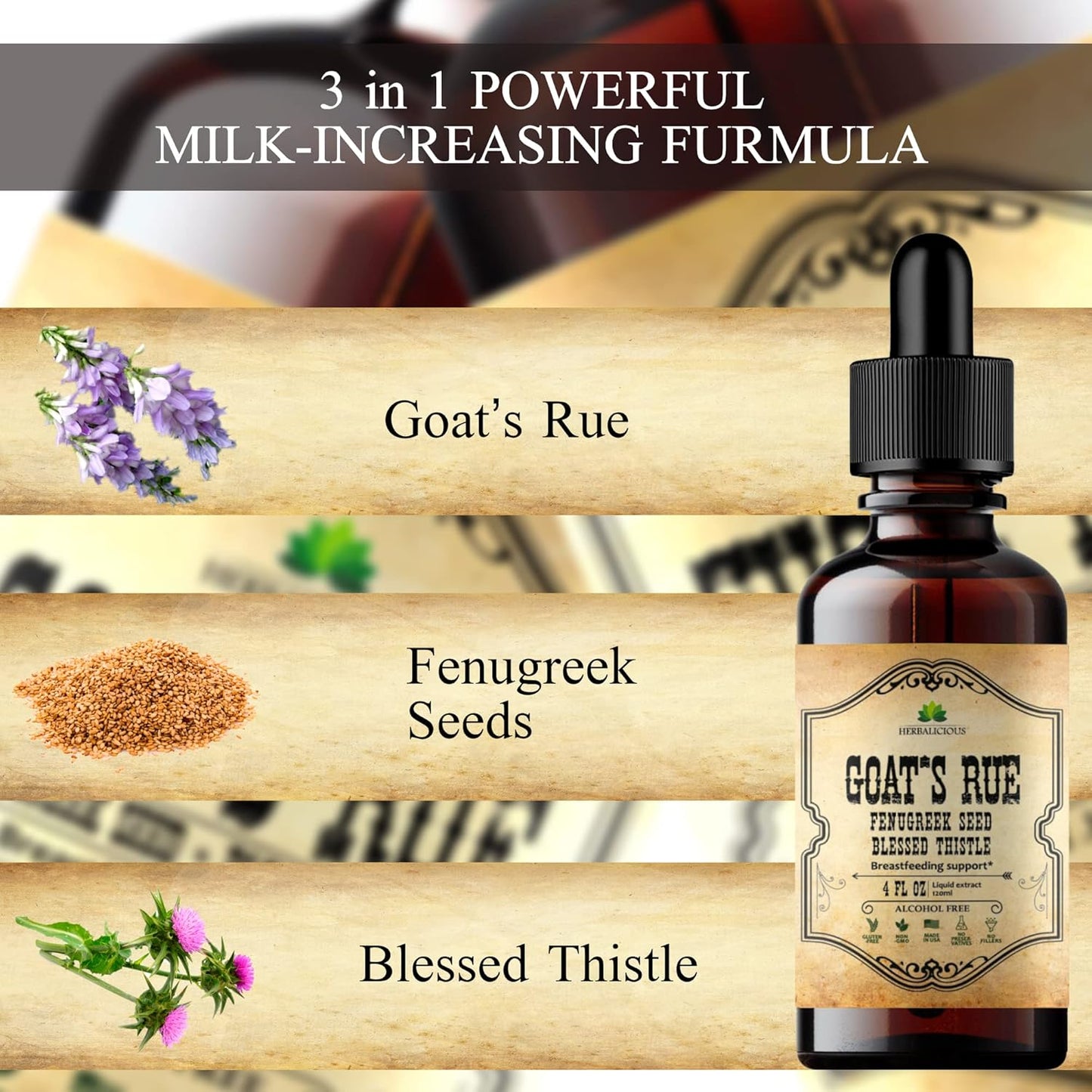 Goat's Rue Liquid Extract - Herbal Tincture for Lactation Support - Alcohol Free Non-GMO Supplement - 4 fl oz