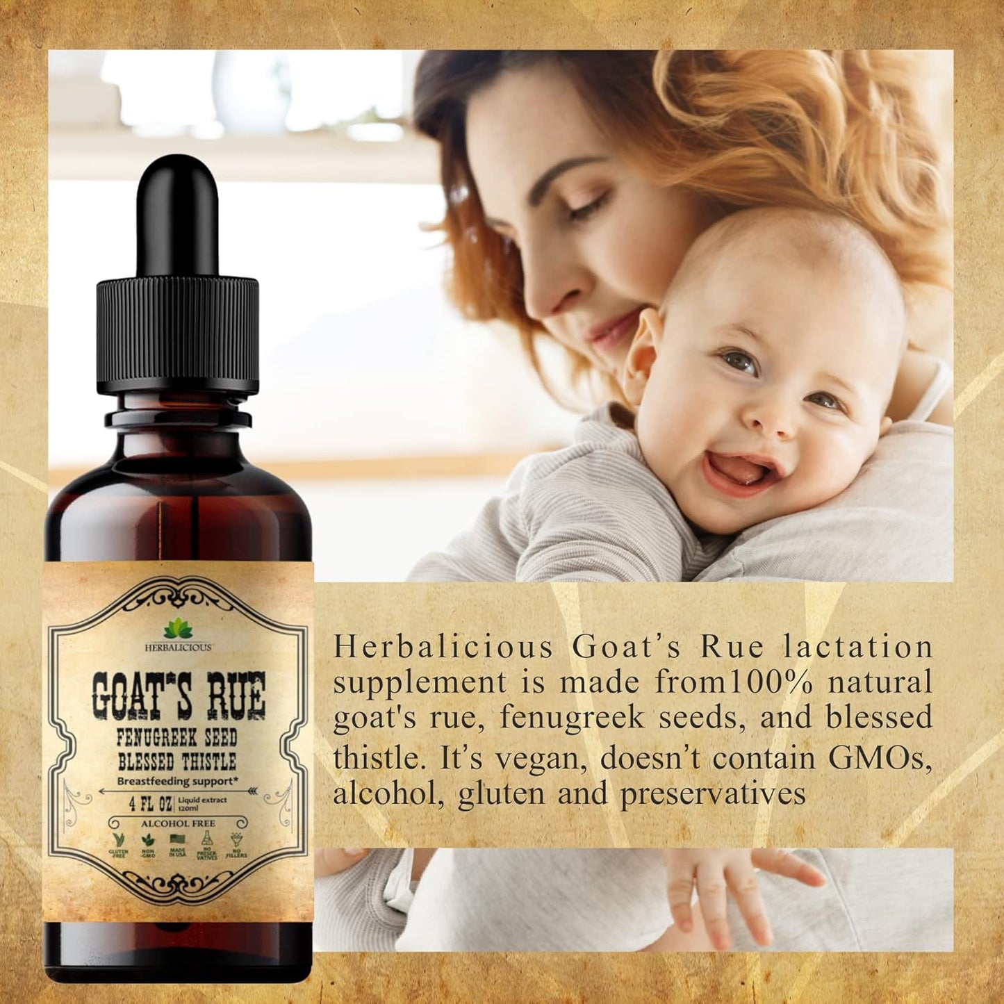 Goat's Rue Liquid Extract - Herbal Tincture for Lactation Support - Alcohol Free Non-GMO Supplement - 4 fl oz