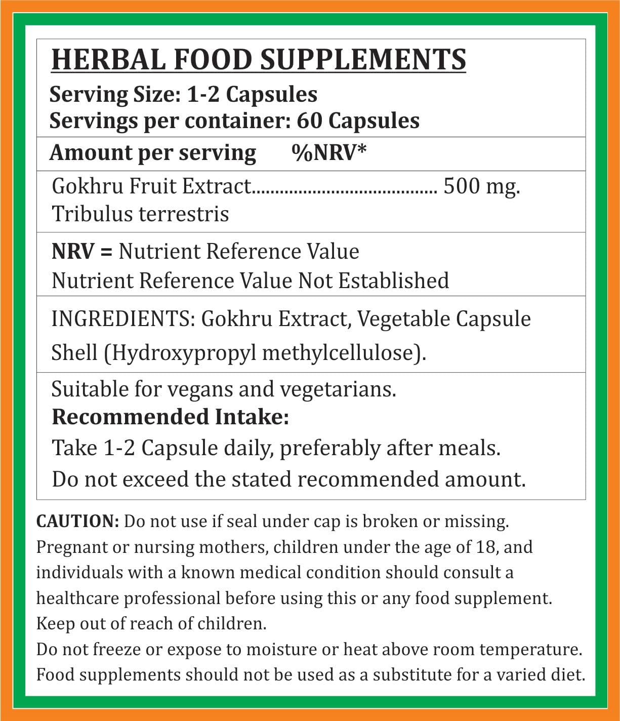 Gokhru Forte Capsules 500mg - Ayurvedic Herbal Supplement for Men and Women - Satya Naturals - 60 Veg Capsules - Tribulus Terrestris Extract - 1 Bottle