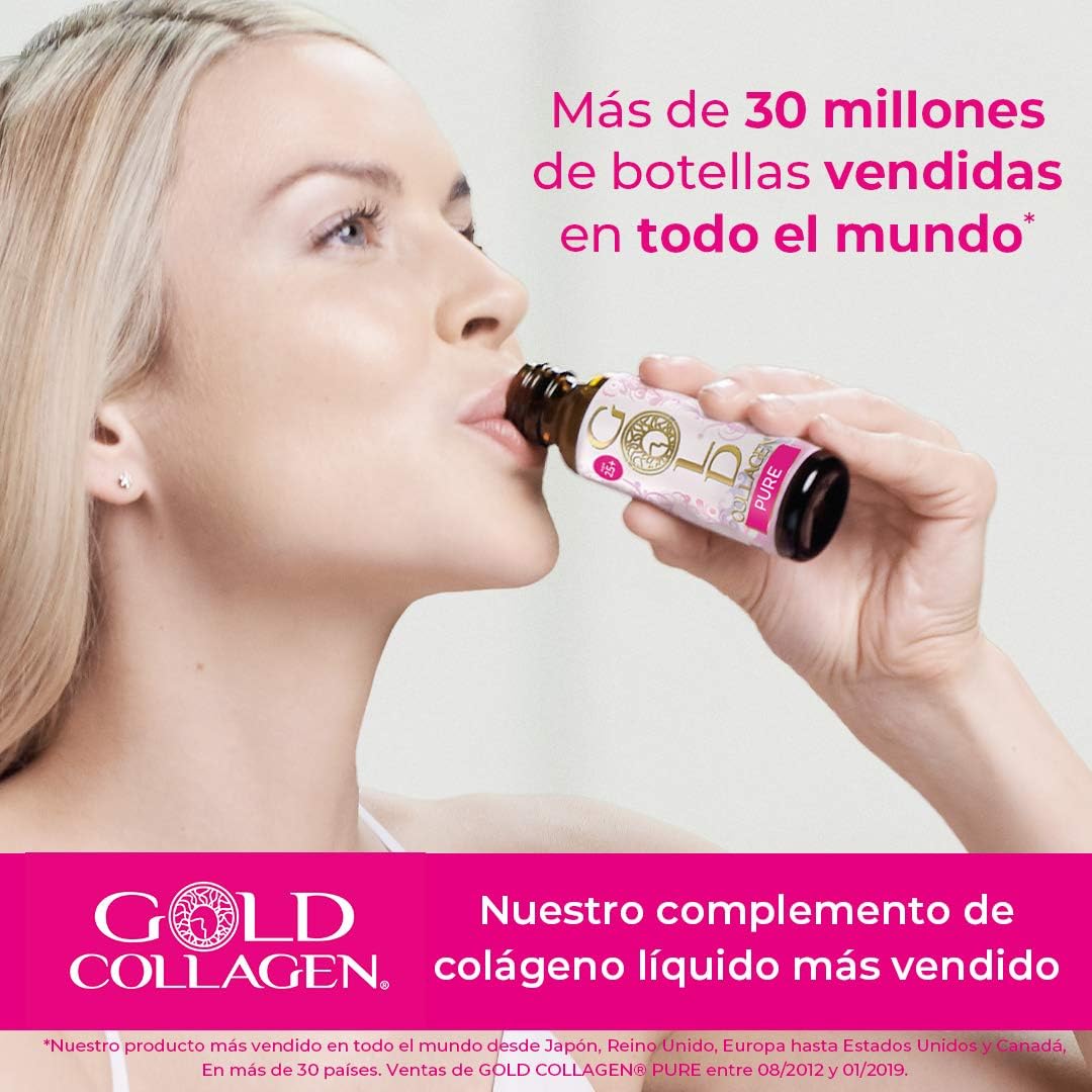 Gold Collagen Pure: Collagen Supplements for Hair Growth, Skin, and Nails - Immune System Booster with Biotin, Hyaluronic Acid, Vitamin C, B6, and Zinc - 3 Pack 10x50 ml for Men and Women
