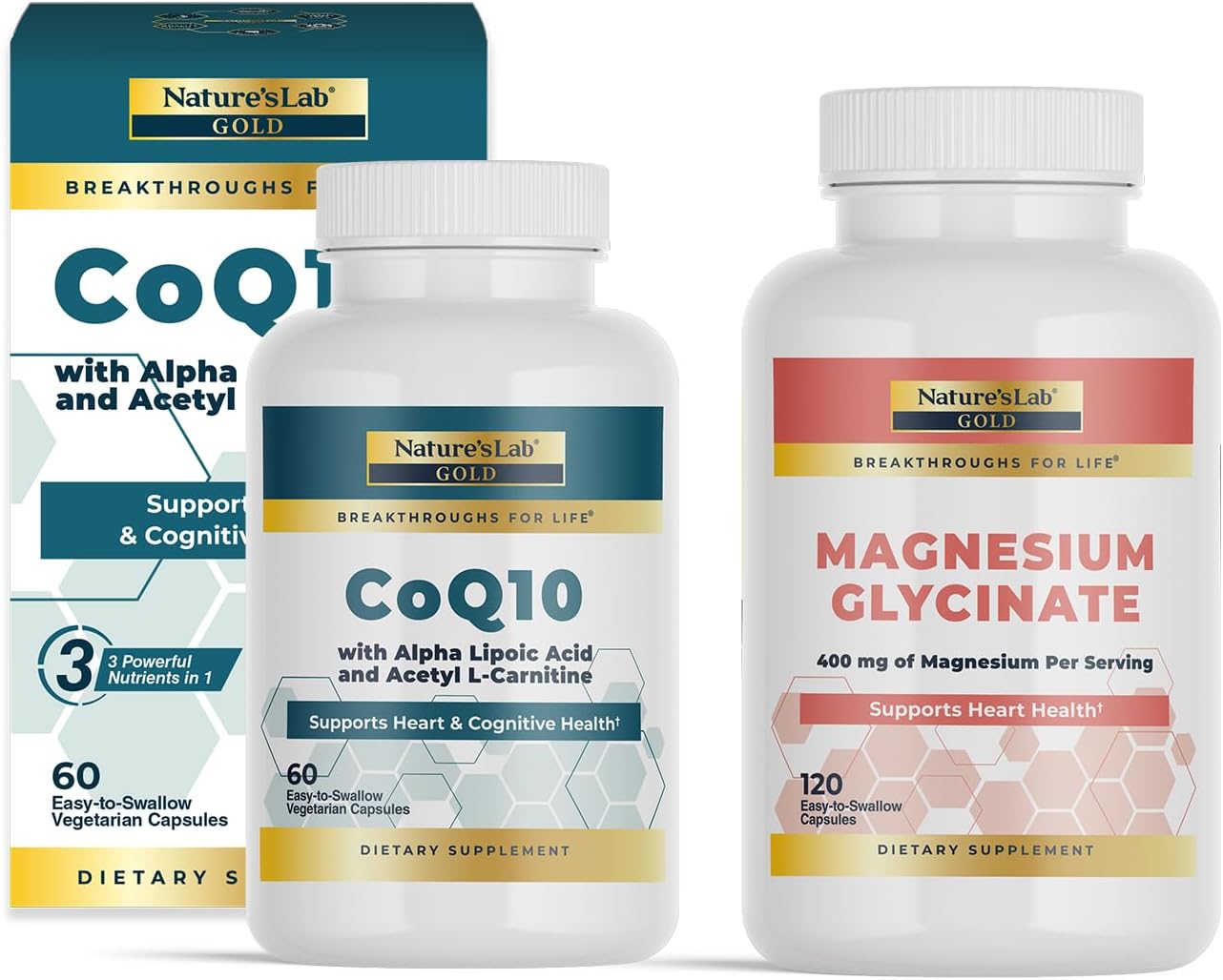 Gold CoQ10 Alpha Lipoic Acid Acetyl L-Carnitine Magnesium Glycinate 400mg Supplement