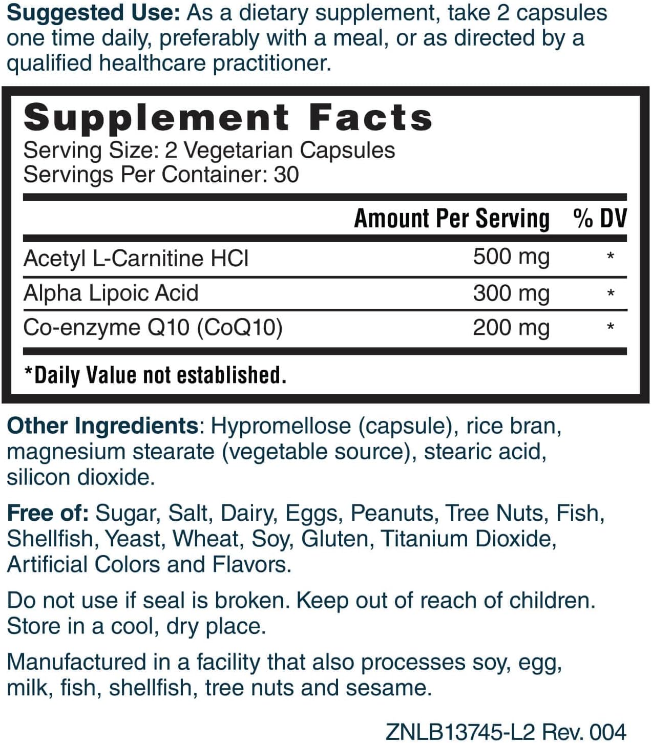 Gold CoQ10 Alpha Lipoic Acid Acetyl L-Carnitine Magnesium Glycinate 400mg Supplement